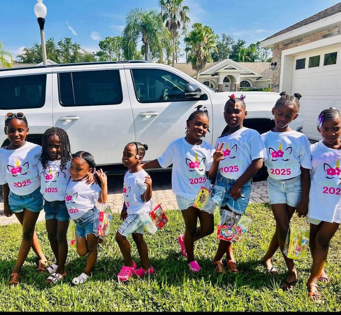 Matching custom unicorn birthday shirts for a group of kids
